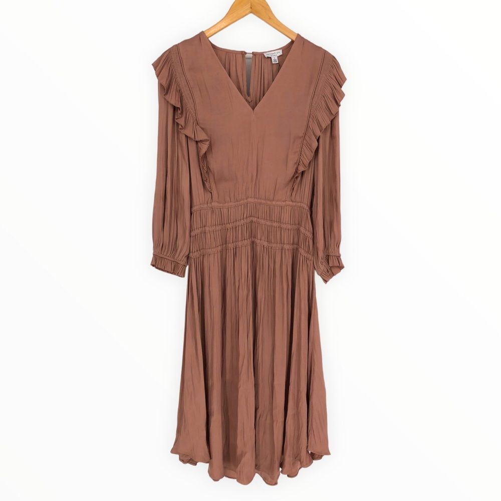 Current Air Pleated Ruffle Trim Midi Dress size Small NWT